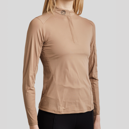 Montar MoZendaya Ladies Long Sleeve Performance Training Shirt, Latte