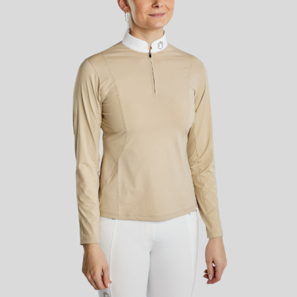 Montar MoZida REFINED Ladies Competition Shirt w. Lasercut Inserts & Gun Metal Print, Warm Grey Beige